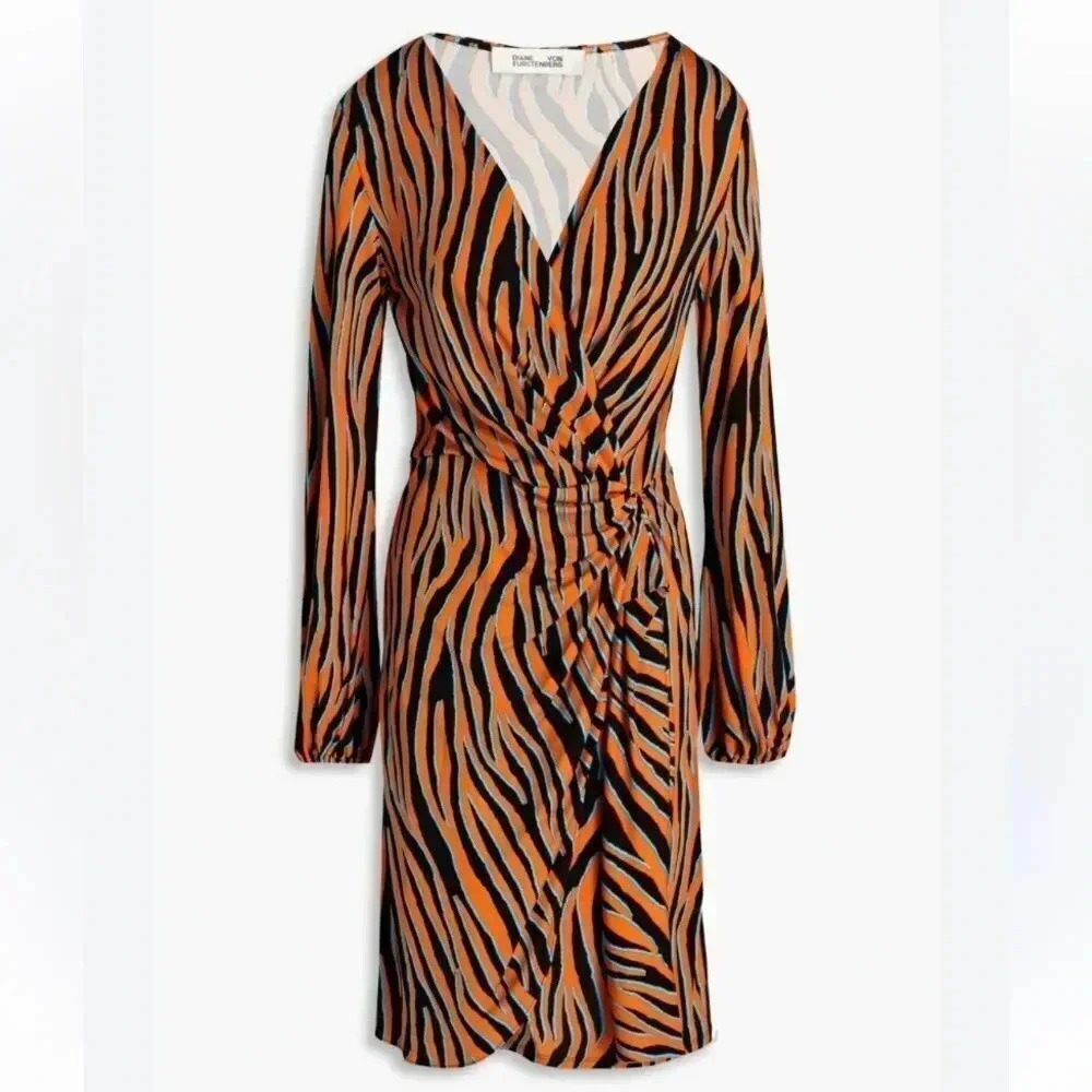 Diane Von Furstenberg Toronto wrap-effect zebra-print jersey mini dress size XS